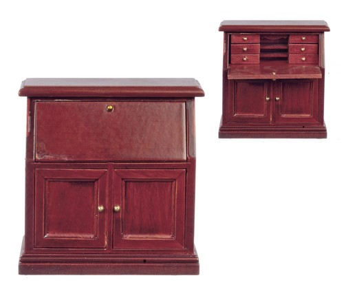 Dolls House Bureau Desk Mahogany Colour Study Furniture Miniature 1:12th Scale