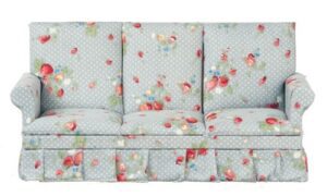 Dolls House Sofa 3 Seat Blue Floral Pattern Lounge Furniture Miniature 1:12th Scale