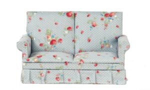 Dolls House Sofa 2 Seat Blue Floral Pattern Lounge Furniture Miniature 1:12th Scale