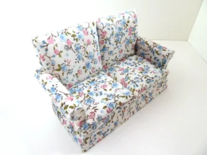 Dolls House Sofa Blue and Pink Floral Pattern Miniature 1:12th Scale Lounge Furniture