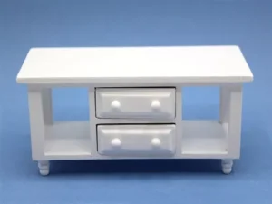 Dolls House Coffee Table with 2 Drawers White Wood Lounge Miniature 1:12th Scale