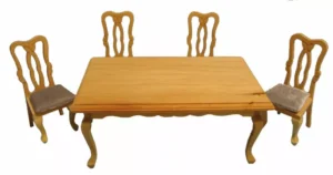 Dolls House Dining Table and 4 Chairs Bare Wood Furniture Miniature 1:12th Scale