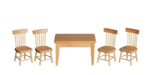 Dolls House Table and 4 Chairs Set Oak Colour Furniture Miniature 1:12th Scale