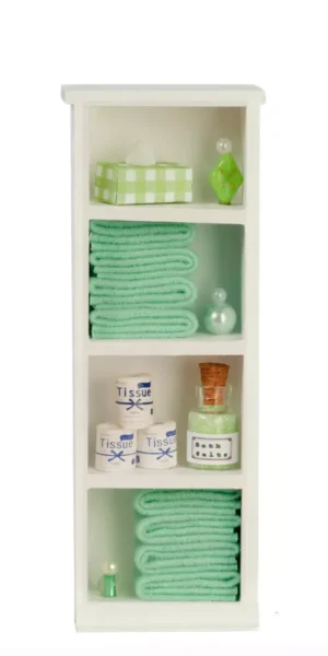 Dolls House Narrow Shelf Unit Green Towels and Accessories Miniature 1:12th Scale