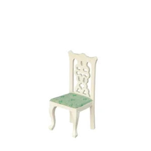 Dolls House White Dining Chair with Green Pattern Seat Miniature 1:12th Scale