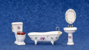 Dolls House Bathroom Set Pink Rose Style Furniture Miniature 1:12th Scale