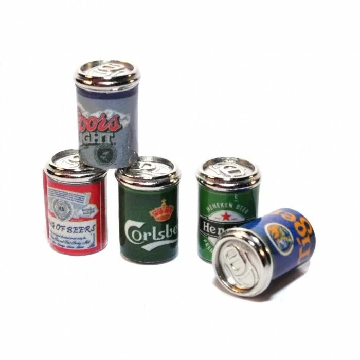 Dolls House 5 Metal Cans Various Beers Bar Shop Miniature 1:12th Scale