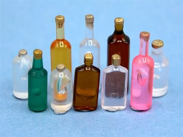 Dolls House Drink 10 Mix Plain Bottles Kitchen Miniature 1:12th Scale (W) - Image 2