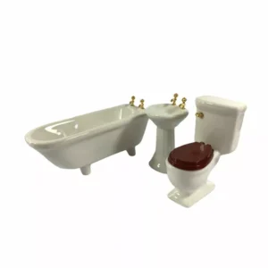 Dolls House Bathroom Set 3pc White Furniture Miniature 1:12th Scale
