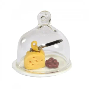 Dolls House Food Cheese on a Plate with a Glass Dome Shop Miniature 1:12th Scale